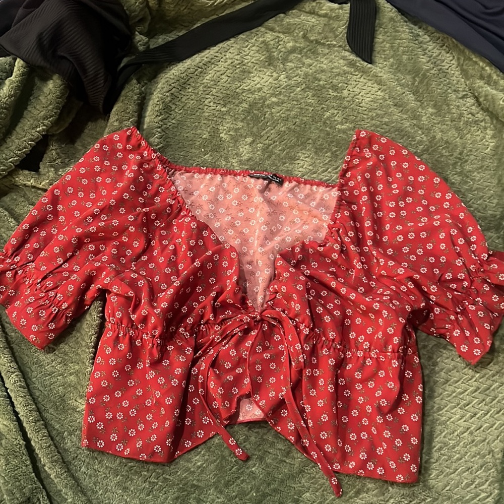 puff sleeve tie front blouse